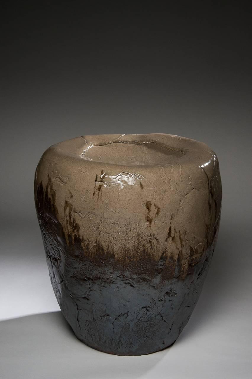 Ann Mallory Abstract Sculpture - "CONTEMPLATION VESSEL #135" - hand-made brown ceramic vessel 20 inches tall