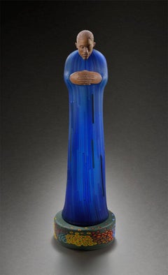IN THE GARDEN - blown glass sculpture of female figure with flowers on base