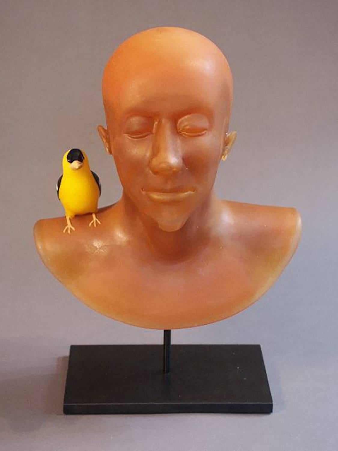 Ross Richmond Figurative Sculpture - Bust With Goldfinch