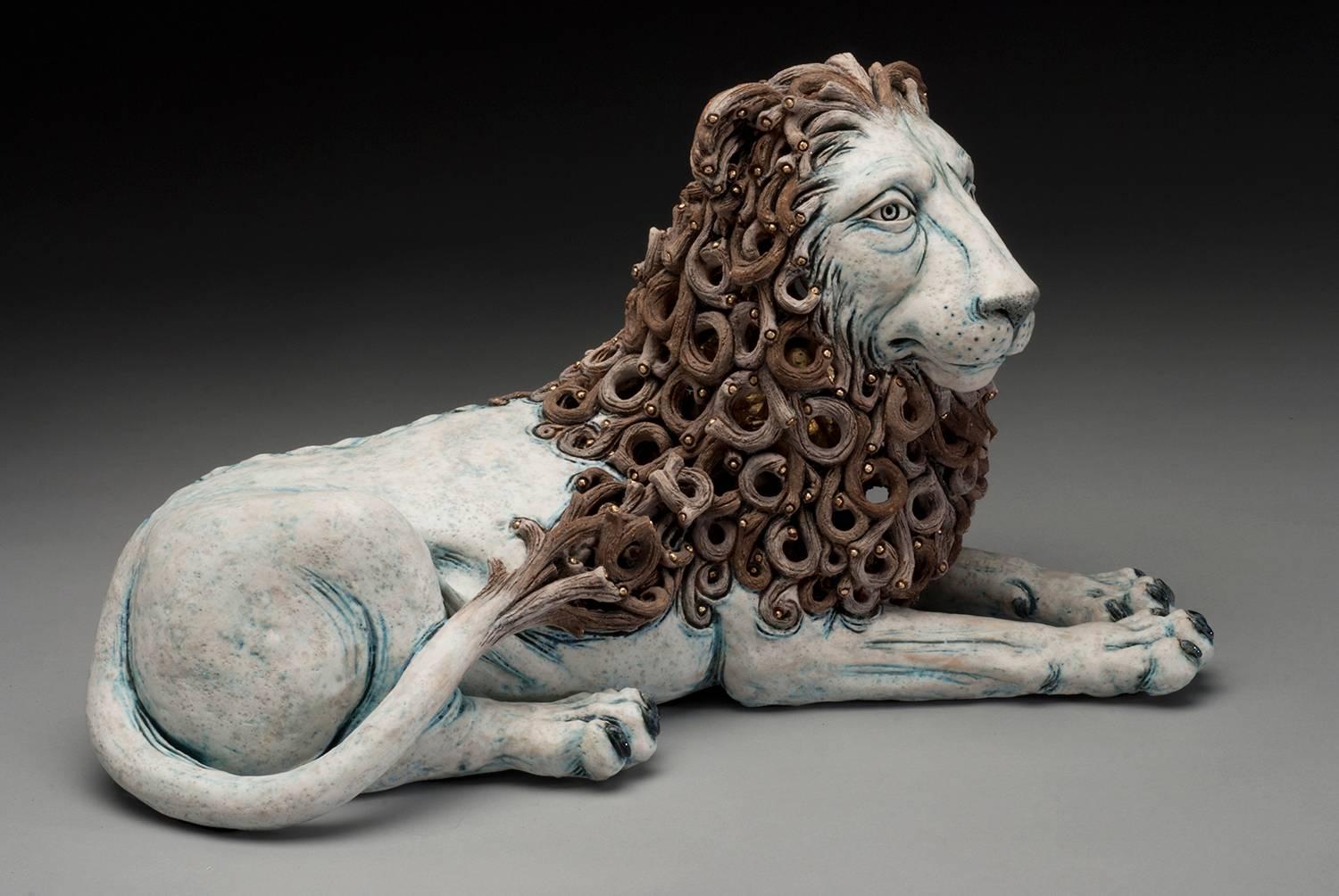 Adrian Arleo Abstract Sculpture - Reclined Lion With Internal Woman