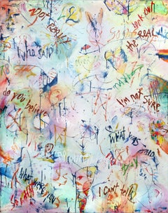 RANDOM THOUGHTS - large colorful.abstract painting with words