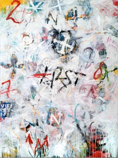 CRAZY 8 - abstract white painting with symbols