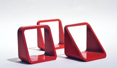 TUNNELS - vintage steel geometric sculpture of red squares