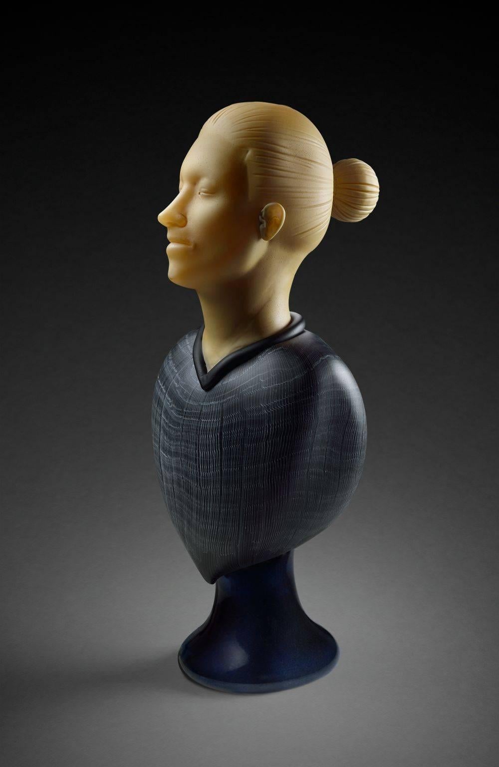 Ross Richmond Figurative Sculpture - FEMALE BUST WITH PLINTH - hand-blown glass sculpture of woman