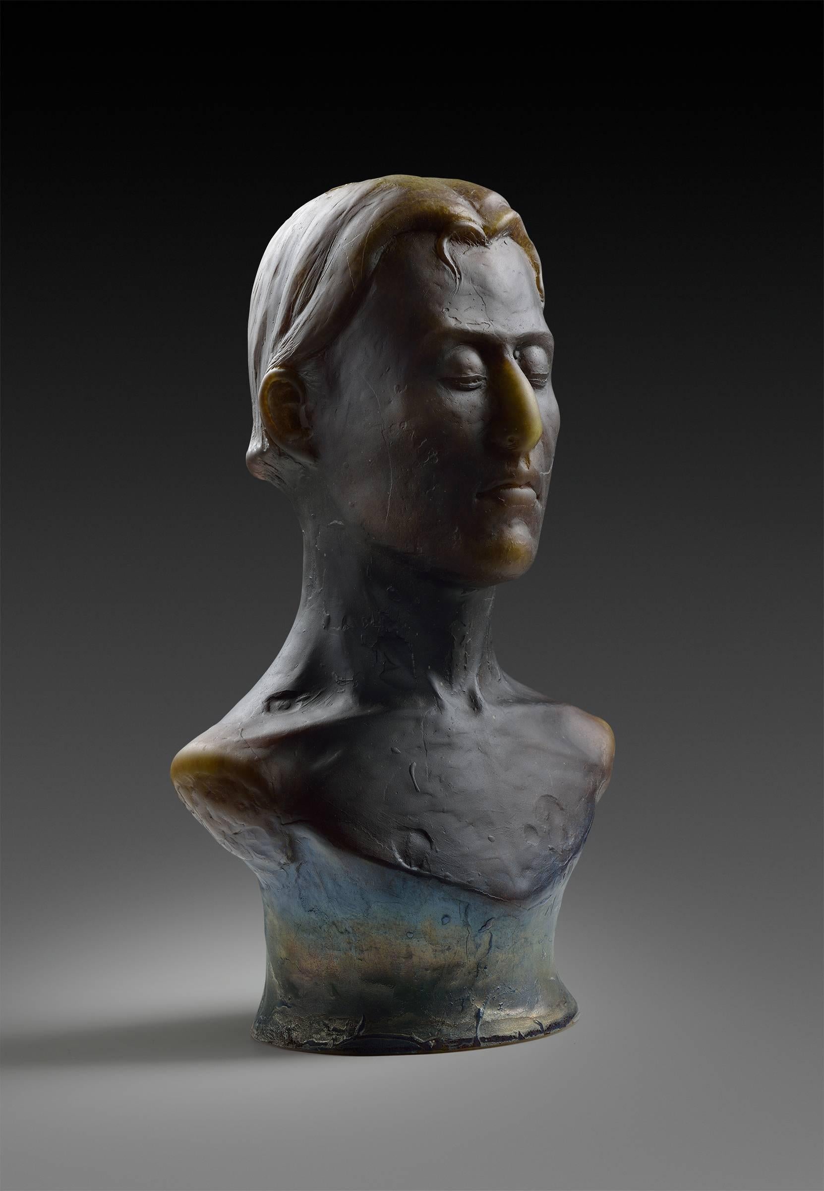 Ross Richmond Figurative Sculpture - PORTRAIT OF A YOUNG MAN - one-of-a kind mold blown glass bust of a young fman