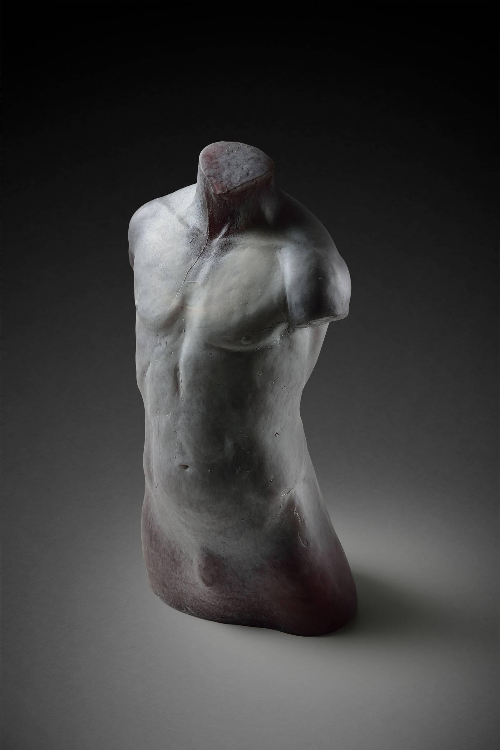 Ross Richmond Figurative Sculpture - TORSO #1 - hand-blown, one of a kind glass sculpture of male human figure