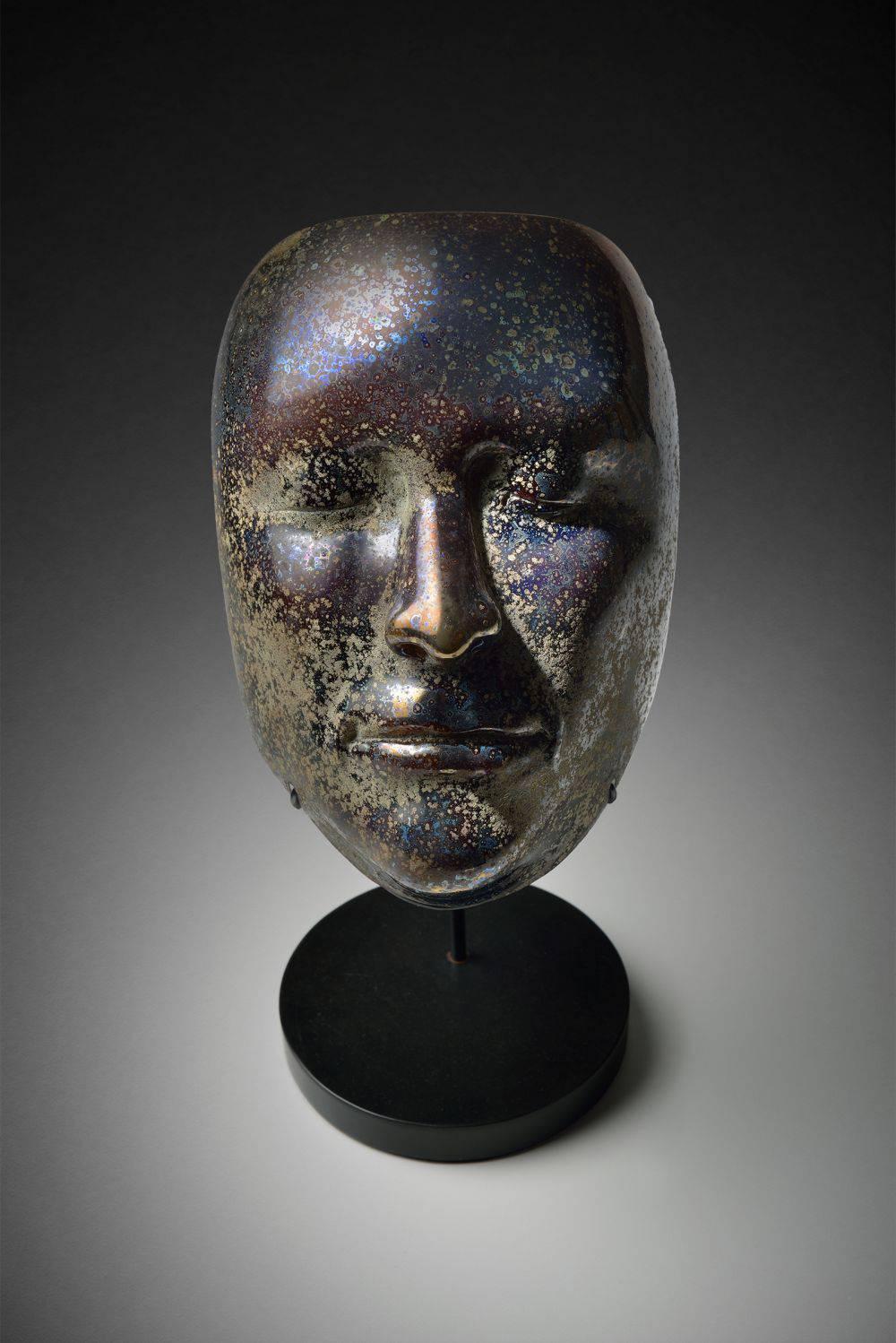 Ross Richmond Figurative Sculpture - "Of Earth and Sky" - hand-blown glass sculpture of a human face
