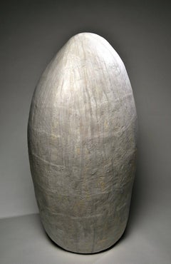 "MEMORY STONE #5" - large white hand-made ceramic monolith (indoor or outdoor)