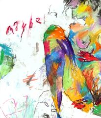 MAYBE, MAYBE NOT - colorful abstract painting with nude figure