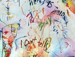 RANDOM THOUGHTS - large colorful.abstract painting with words