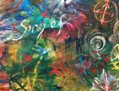 SONG OF REDEMPTION 2 - abstract green, blue, red, yellow painting