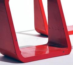 TUNNELS - vintage steel geometric sculpture of red squares