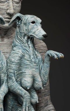 Artemis and Diana II - large ceramic sculpture of woman or goddess with dogs