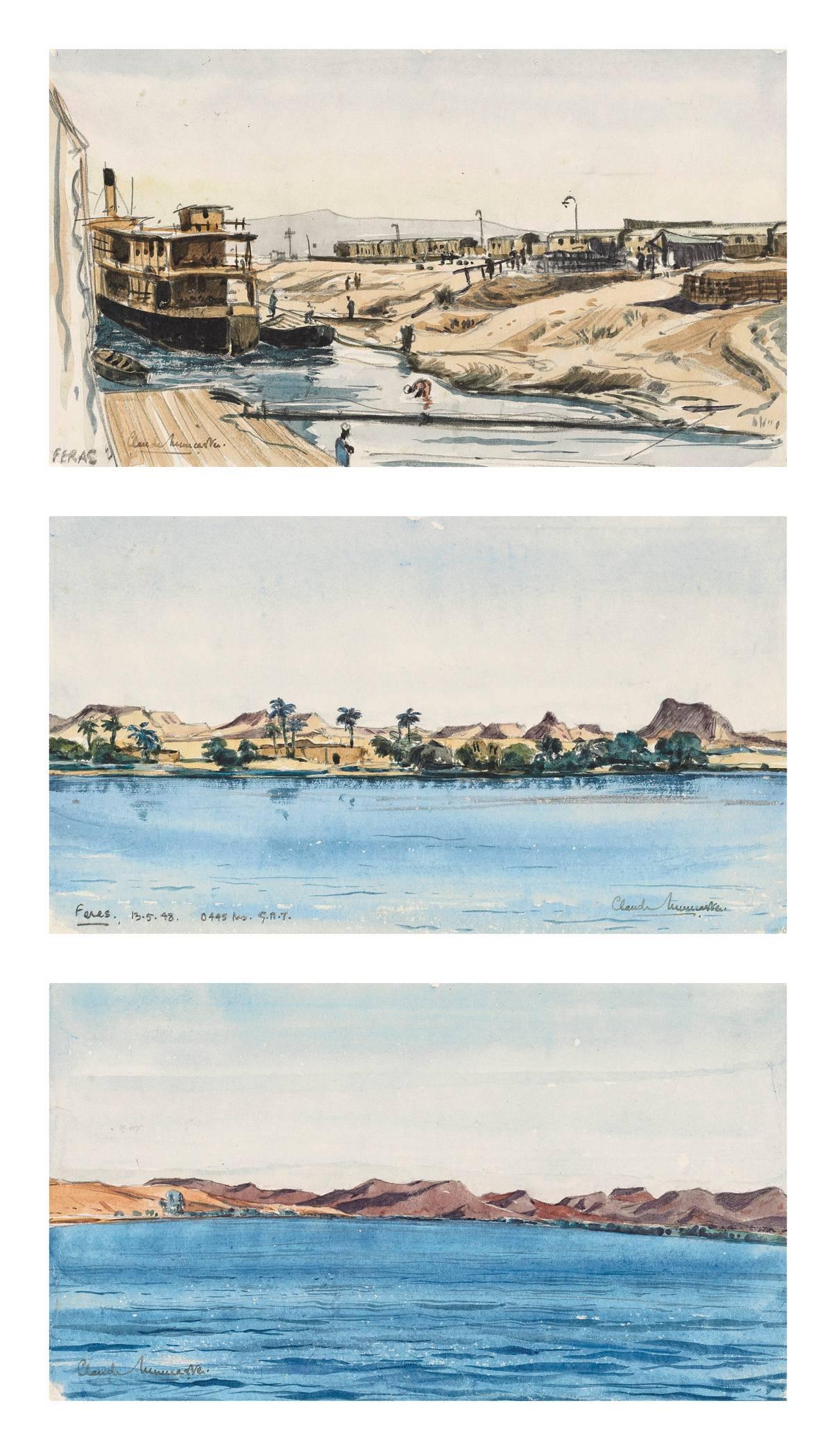 Claude Muncaster Landscape Art - Sketches on the Nile, Egypt