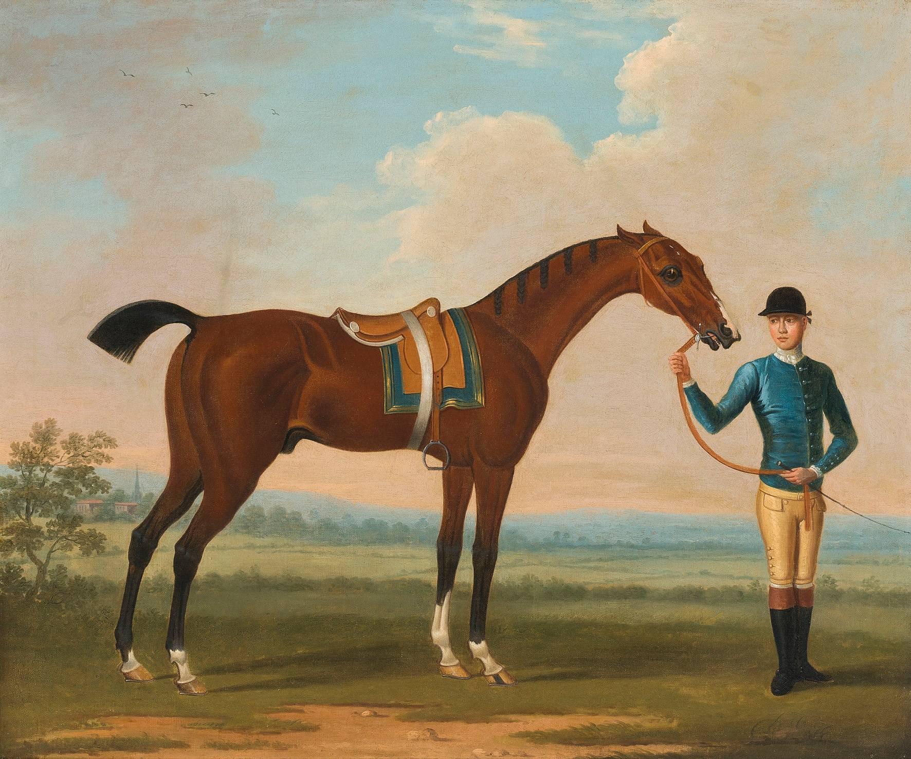 (after) James Seymour Animal Painting - The Duke of Devonshire's 'Flying Childers' held by a jockey 