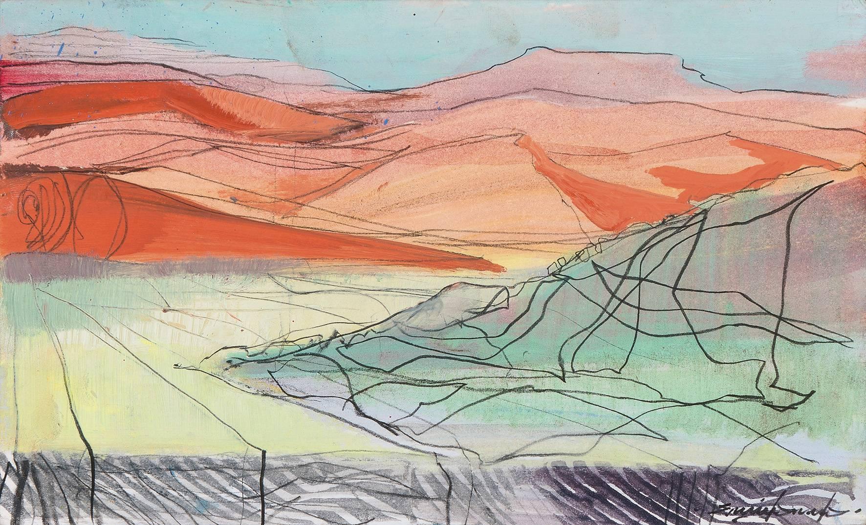 Emily Lamb Landscape Painting - Sossusvlei into dusk sketch