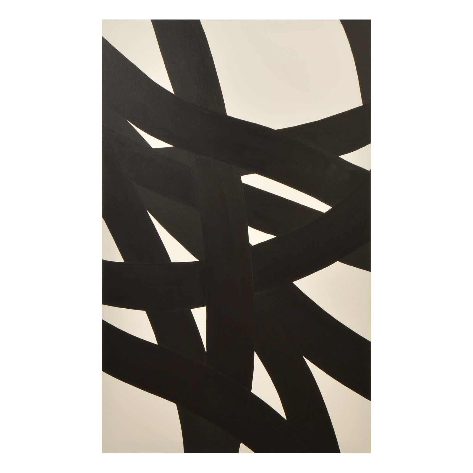 Stephen Hansrote Abstract Painting - CROSSROADS Black and White Signed Original Painting on Canvas