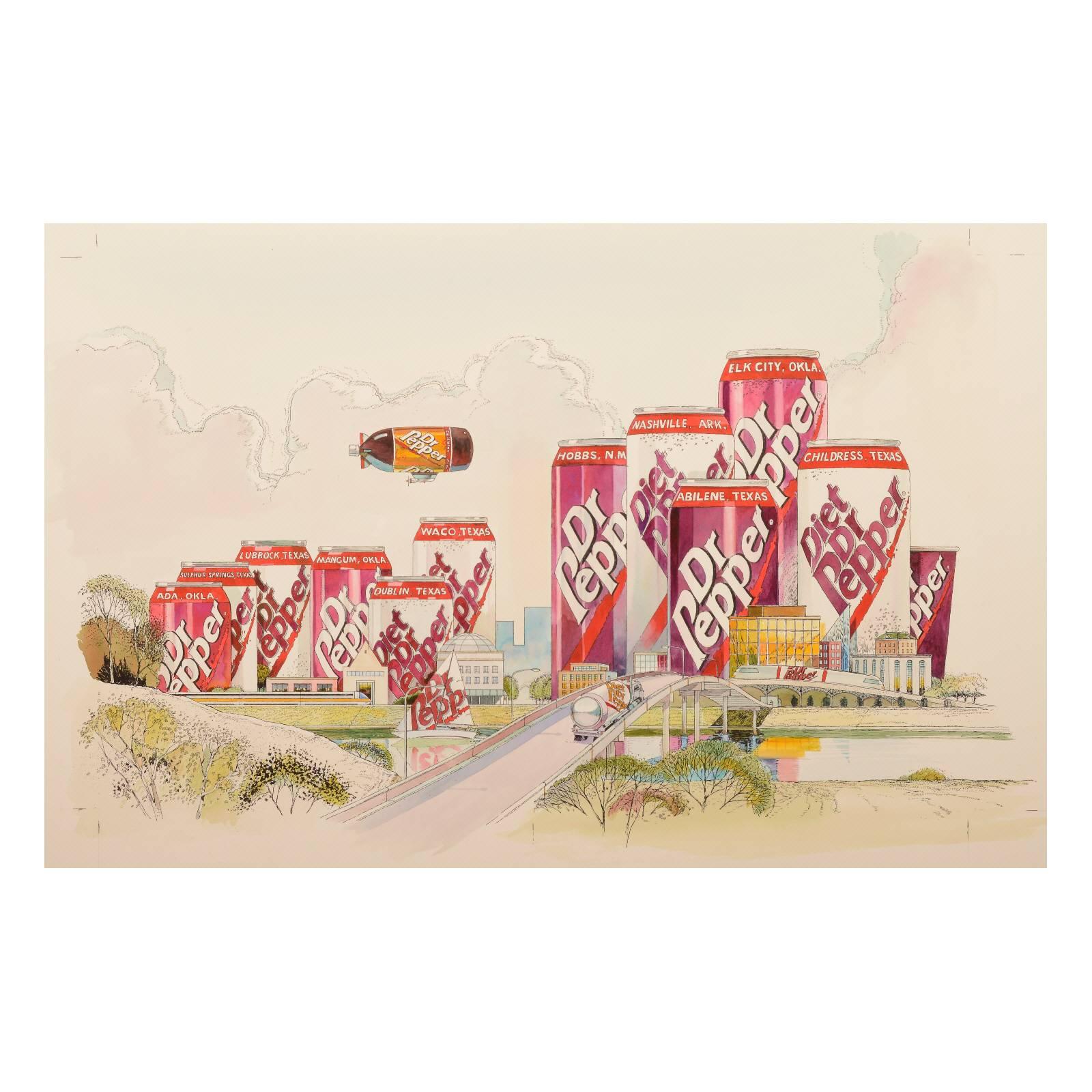 Ben James Landscape Art - Dr Pepper Metropolis Signed Original Illustration Art