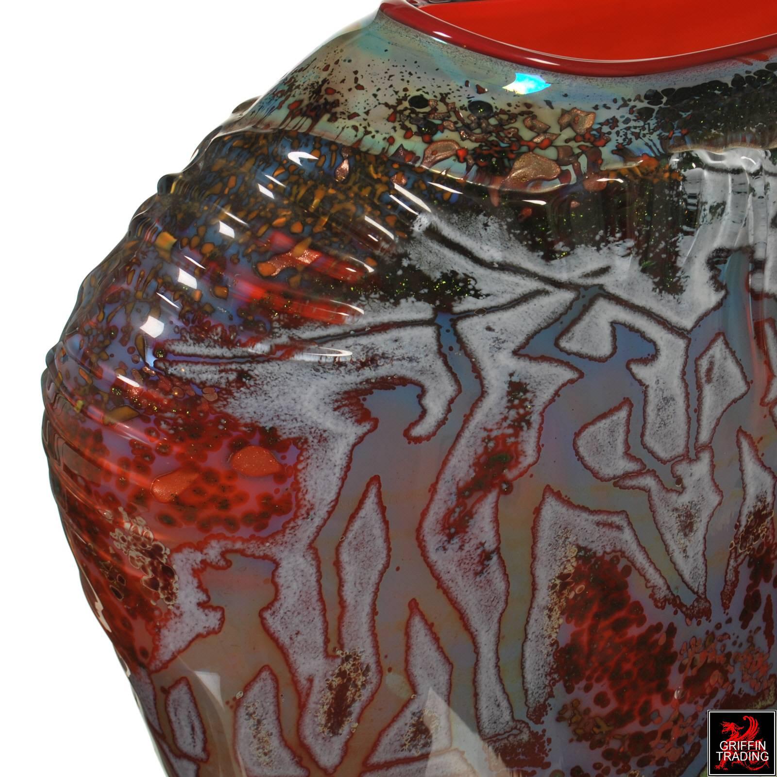 Monumental Petroglyph Art Glass Vessel by William Morris For Sale 3