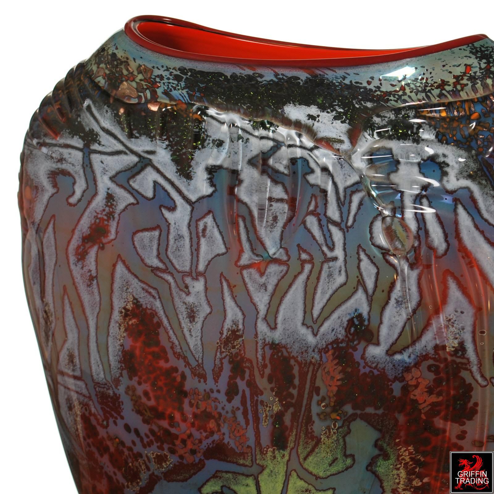 Monumental Petroglyph Art Glass Vessel by William Morris For Sale 4