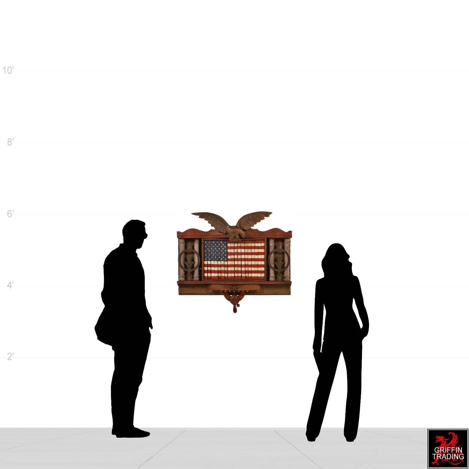 FOREVER SHE WAVES #2 Mechanical American Flag with Eagle - Folk Art Mixed Media Art by Van Dusen Clockworks