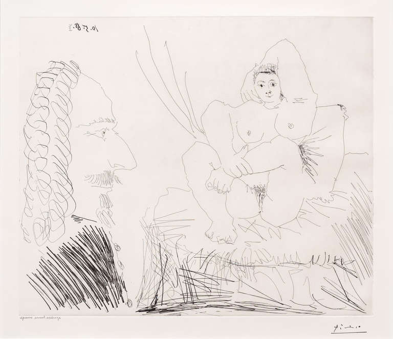 Courtisane au Lit aven un Visiteur, from the 347 Series, 10 May, 1968 - Print by Pablo Picasso