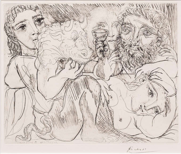 Minotaure, Buveur et Femmes, from the Vollard Suite - Print by Pablo Picasso