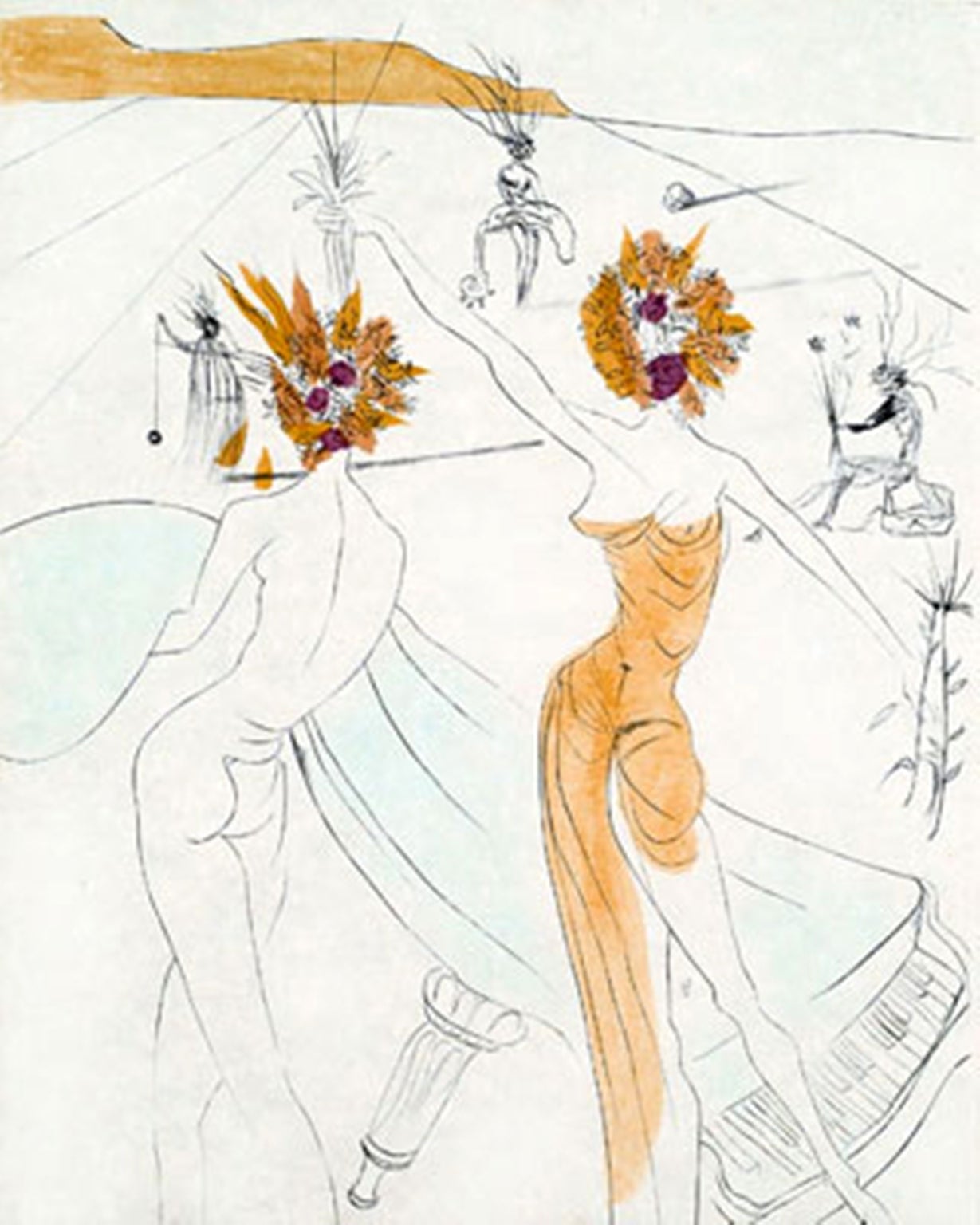 Les femmes-fleurs au piano (Flower-women at the piano) - Print by Salvador Dalí