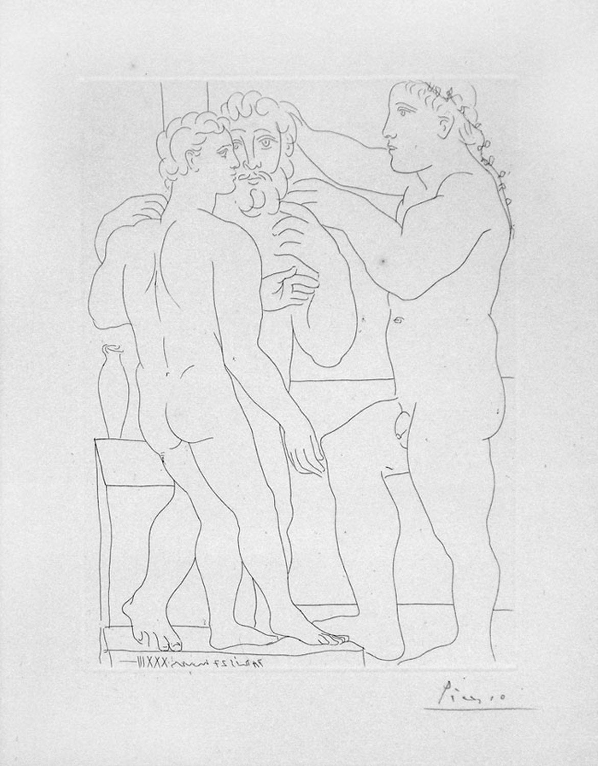 Deux Hommes-Skulpturen (Zwei männliche Statuen) – Print von Pablo Picasso