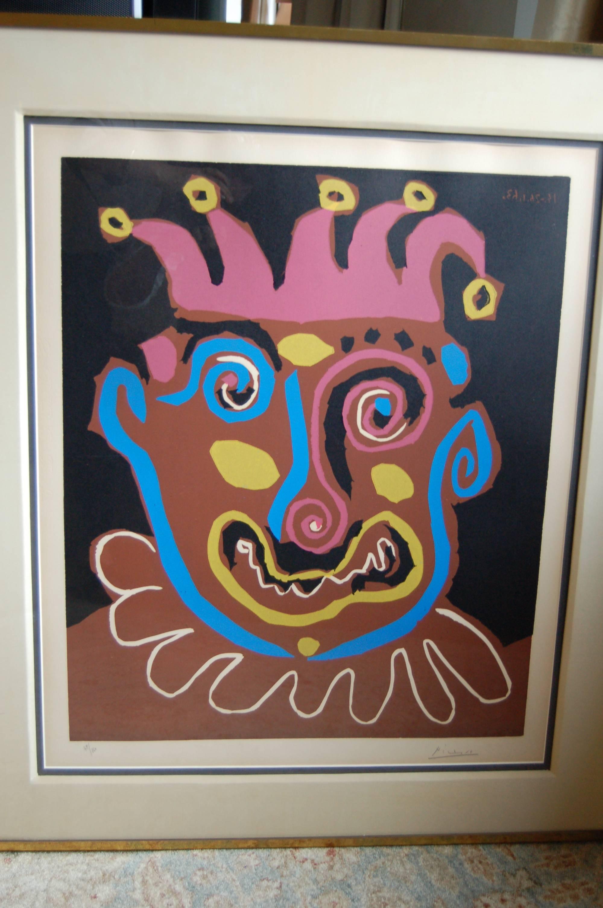 Le Vieux Roi (The Old King)
1963
Linocut printed in colors on Arches wove paper
Edition of 160
25.2 x 20.7 inches (64 x 52.5 cm)
Bloch, 1152
Printed by Arnera, Vallauris, published by Le Patriote
Signed