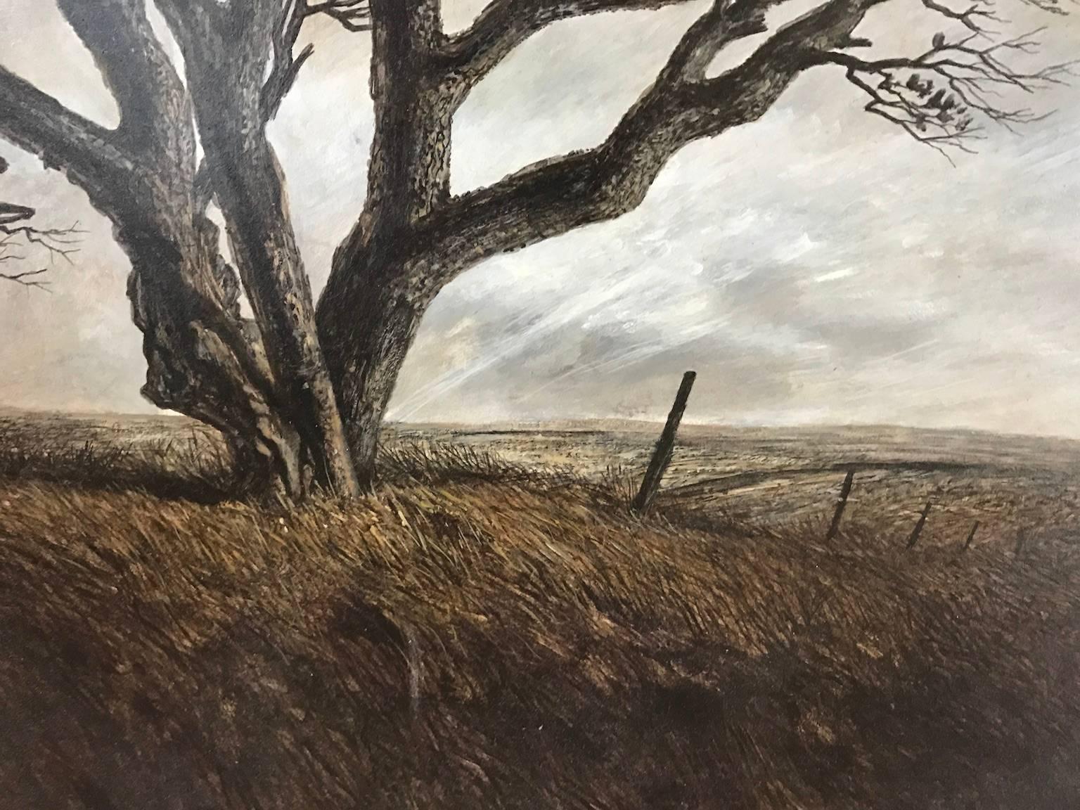 Naturalistic, minimalist landscape painted in egg tempura. Artist's signature is located in the bottom right hand corner. Framed in a worn wooden framed in a cream and gold mat.

Artist Biography: Anthony V. Martin grew up in east Texas. He