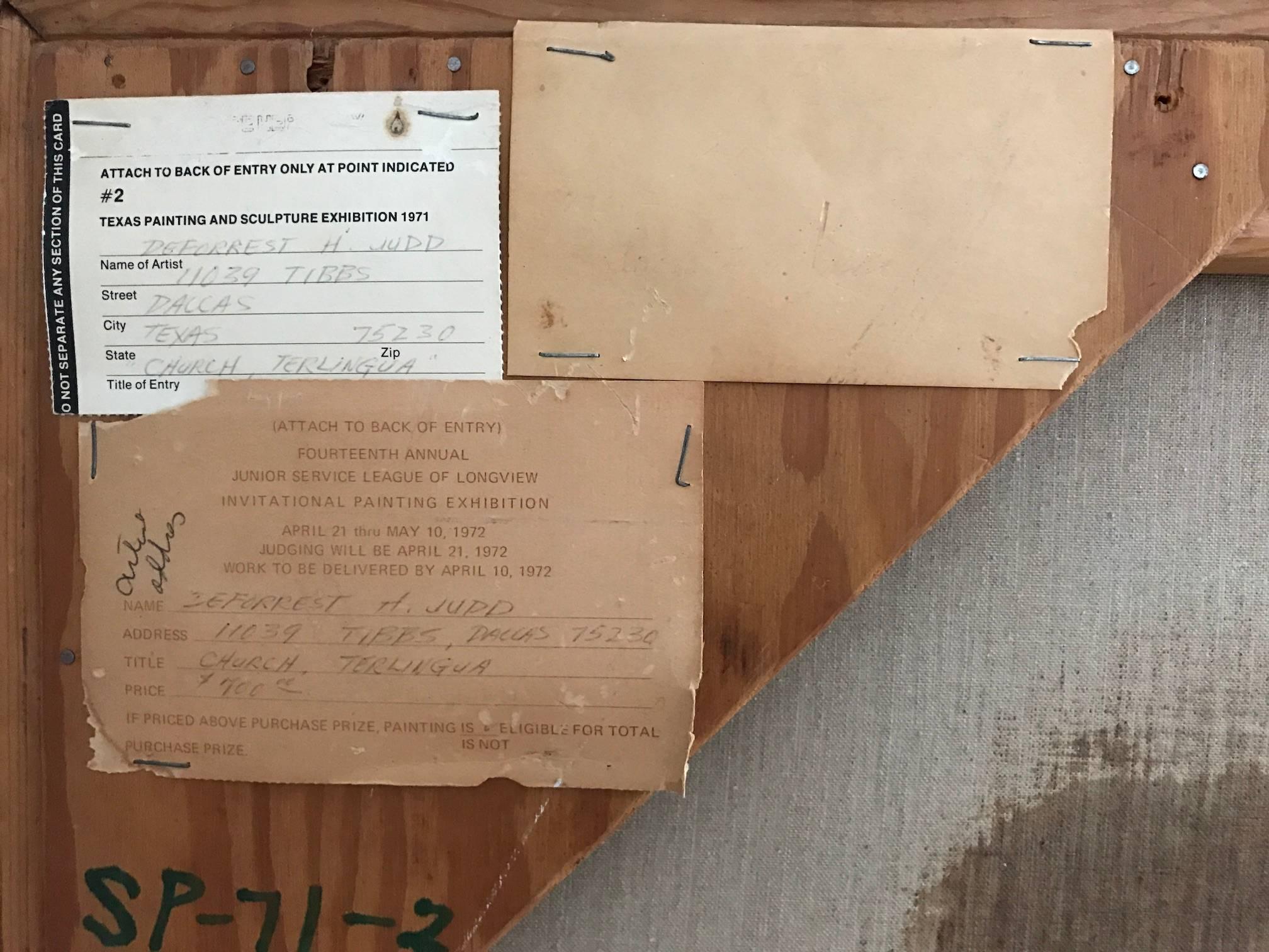 Audace dipinto geometrico astratto nero, rosso e bianco della chiesa di Terlingua nella città di Terlingua, Tx, vicino al confine tra Texas e Messico. Firmato e datato dall'artista nel 1971. 

Biografia dell'artista:
È nato a Hartsgrove, in Ohio, e