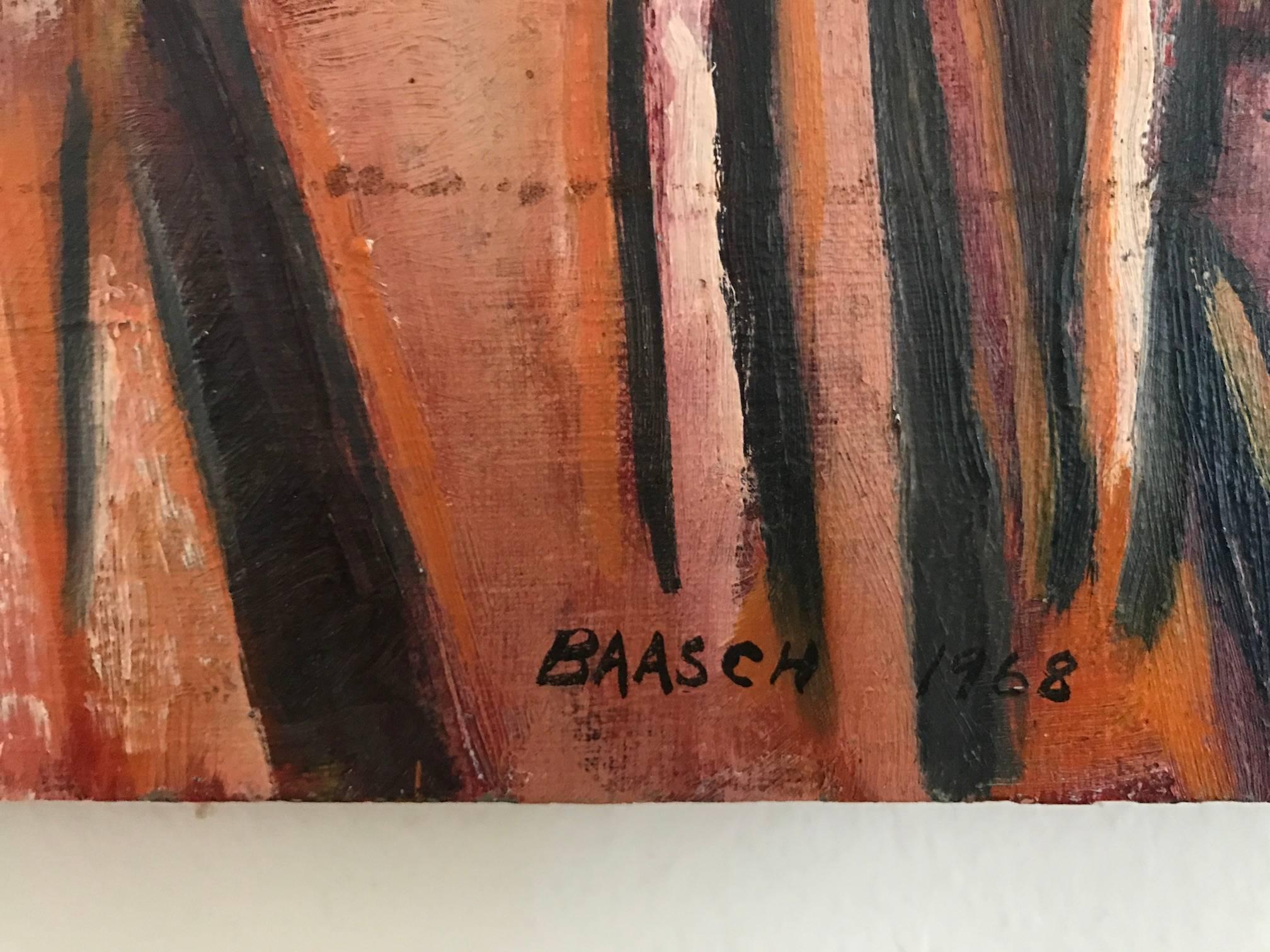 Paysage cubiste abstrait à tonalité rouge du Colorado - Marron Abstract Painting par Norman Baasch