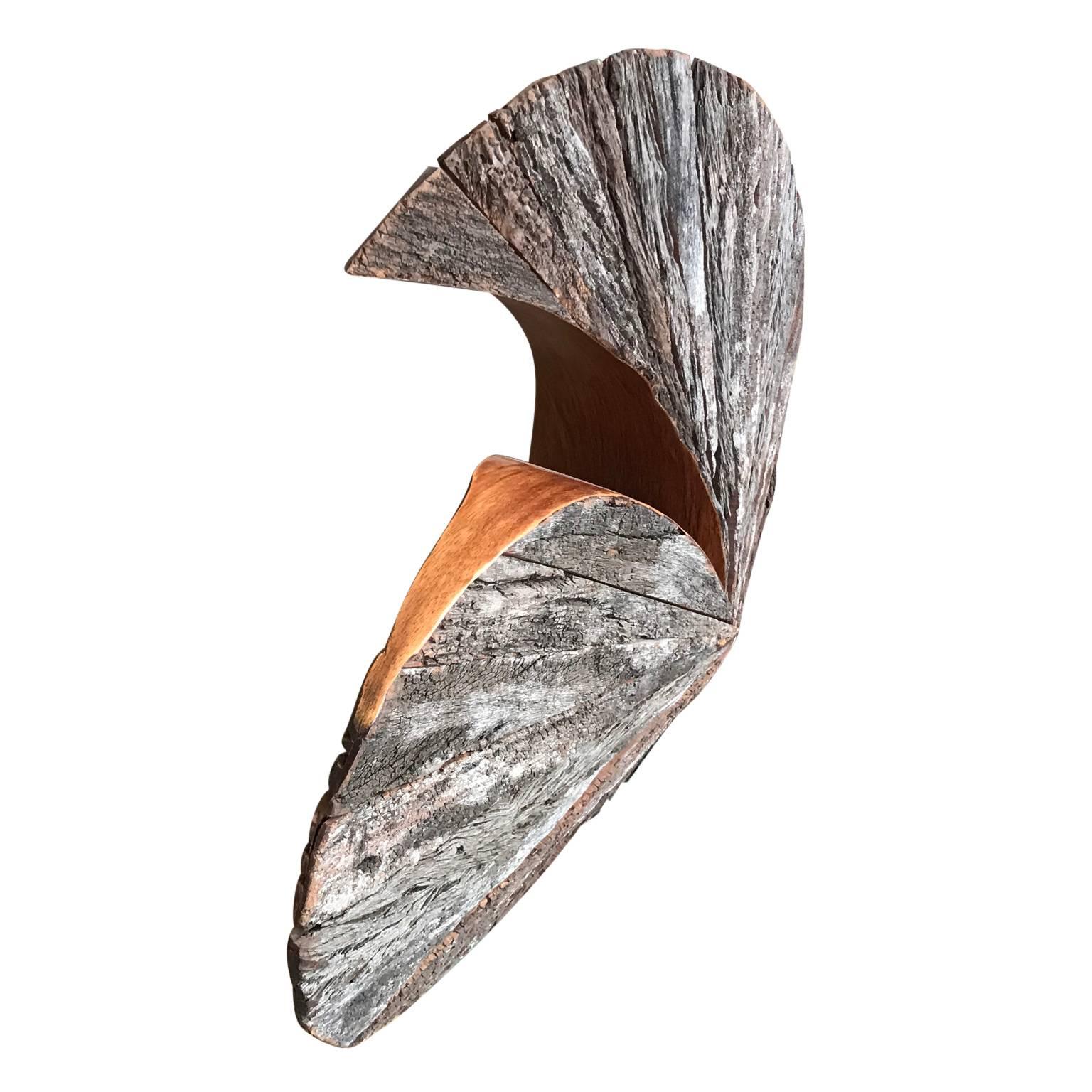 Organic Swirl Shaped Wooden Sculpture - Brown Abstract Sculpture by Ricardo Pascale