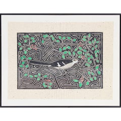 Mockingbird in Yaupon Block Print 