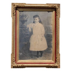 Large Photograph Portrait of Victorian Era Girl in Ornate Gold Frame