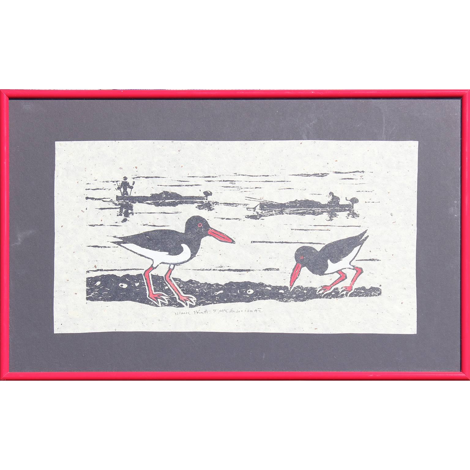 James McConnell (Mac) Anderson Animal Print - Oyster Catchers Block Print 