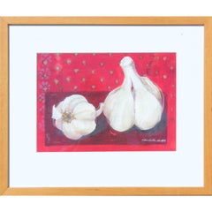 Study of Garlic Still Life with Red Background