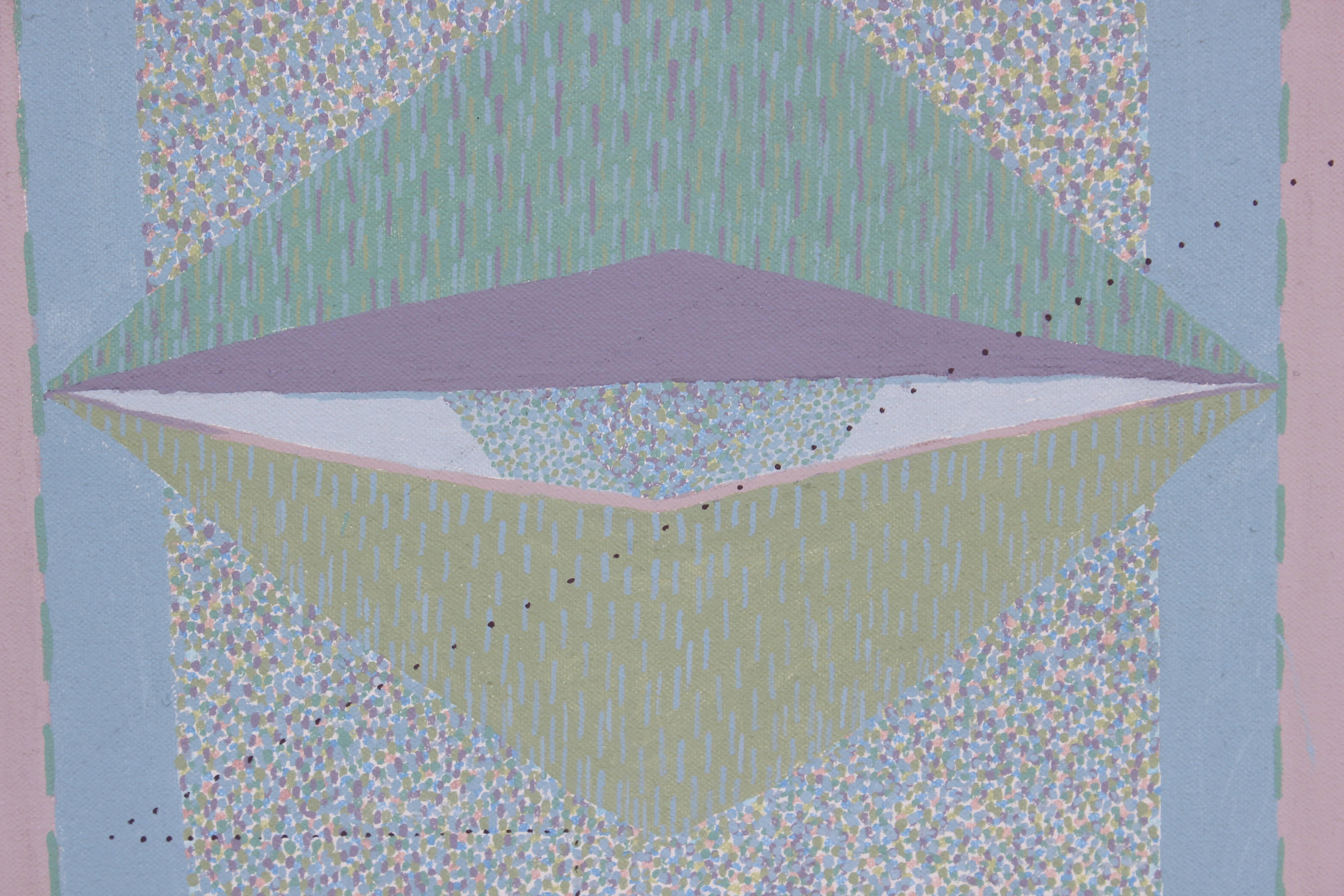 « Le collectionneur », peinture à l'huile géométrique abstraite surréaliste et pointilliste - Pointillisme Painting par Ron Hoover