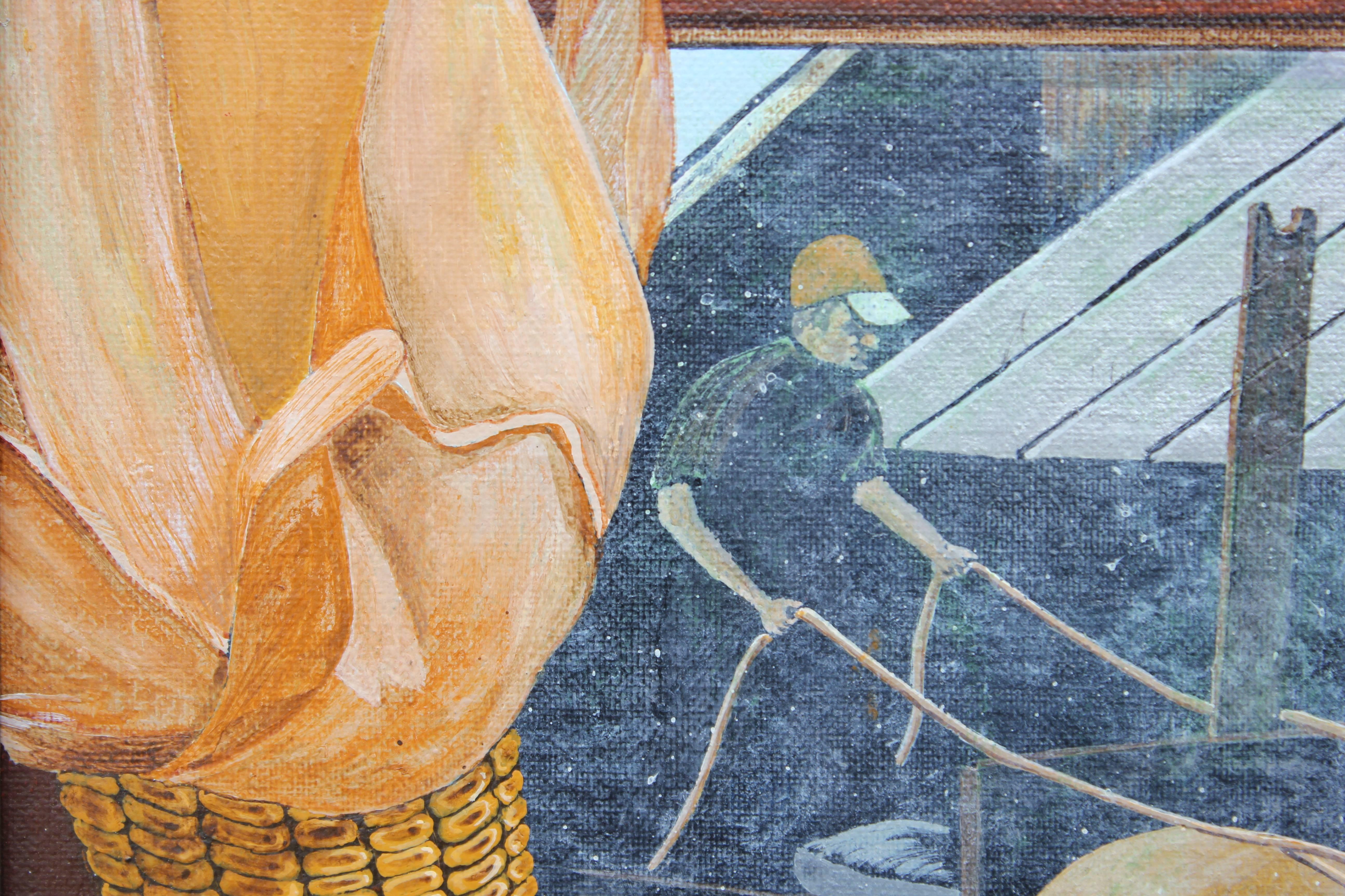 Stillleben, Gemälde einer Landvitrine mit Fenstern und Pferden (Naturalismus), Painting, von Marvin Smith