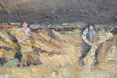 Impressionist Impasto Painting of Women Harvesting Wheat