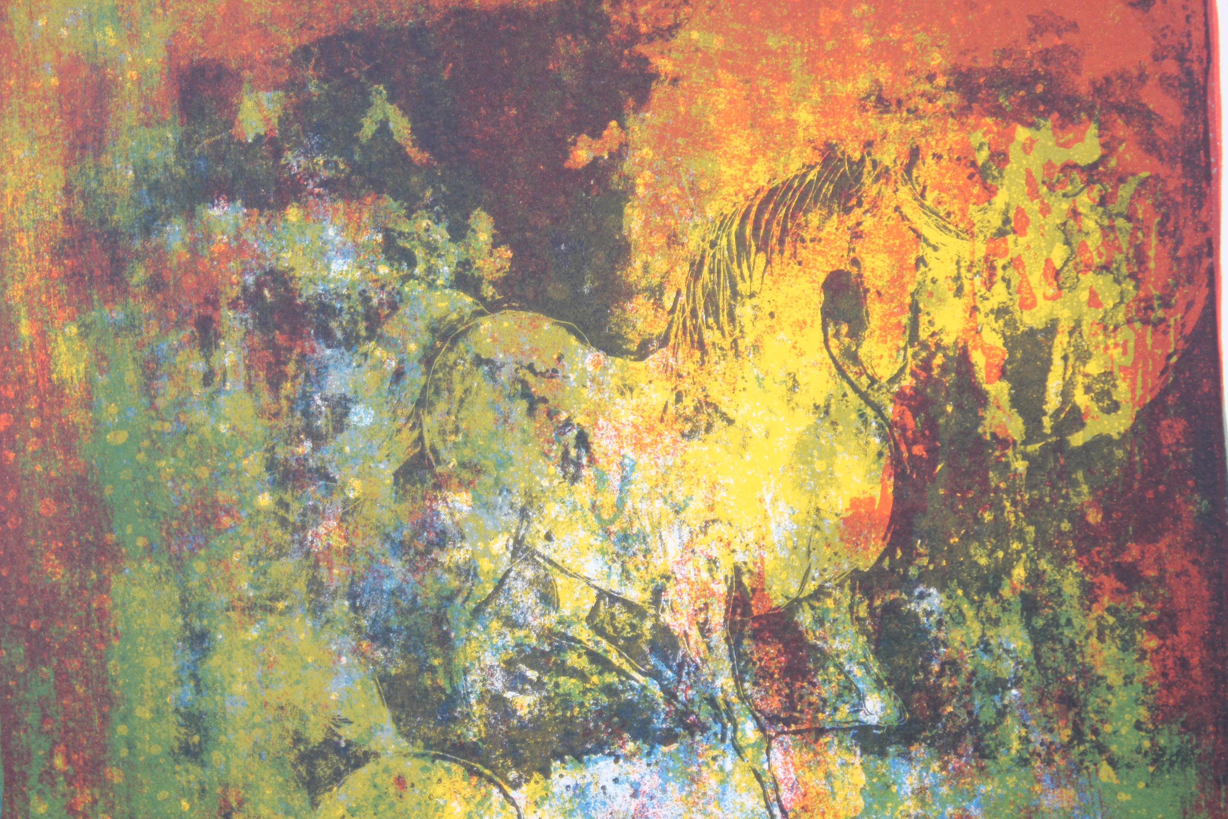 Green and Yellow Horse Lithograph Edition 93 of 120 - Modern Print by Hoi Lebadang