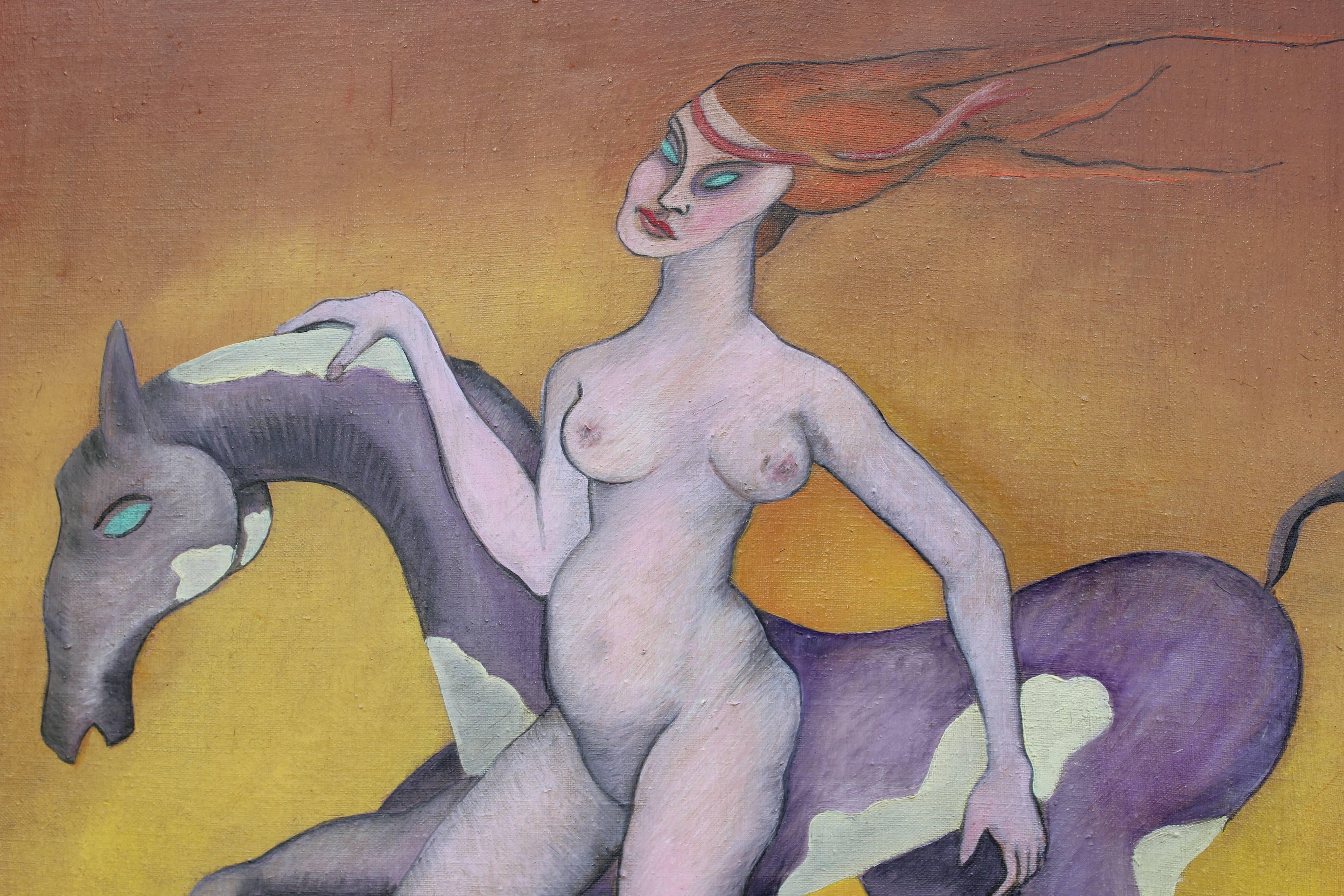 Surrealist Painting of a Nude Woman and Horse (Braun), Nude Painting, von Camilo