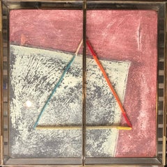 Geometric Mixed Media Abstract in Glass Shadobox