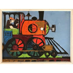 Peinture expressionniste abstraite d'un conducteur de train, 1969