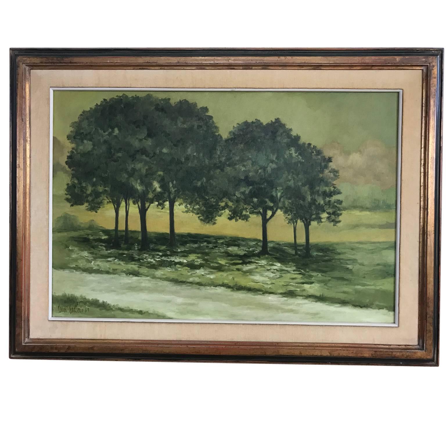 Texas Tree Landscape with Green Hues - Painting by Henri Gadbois
