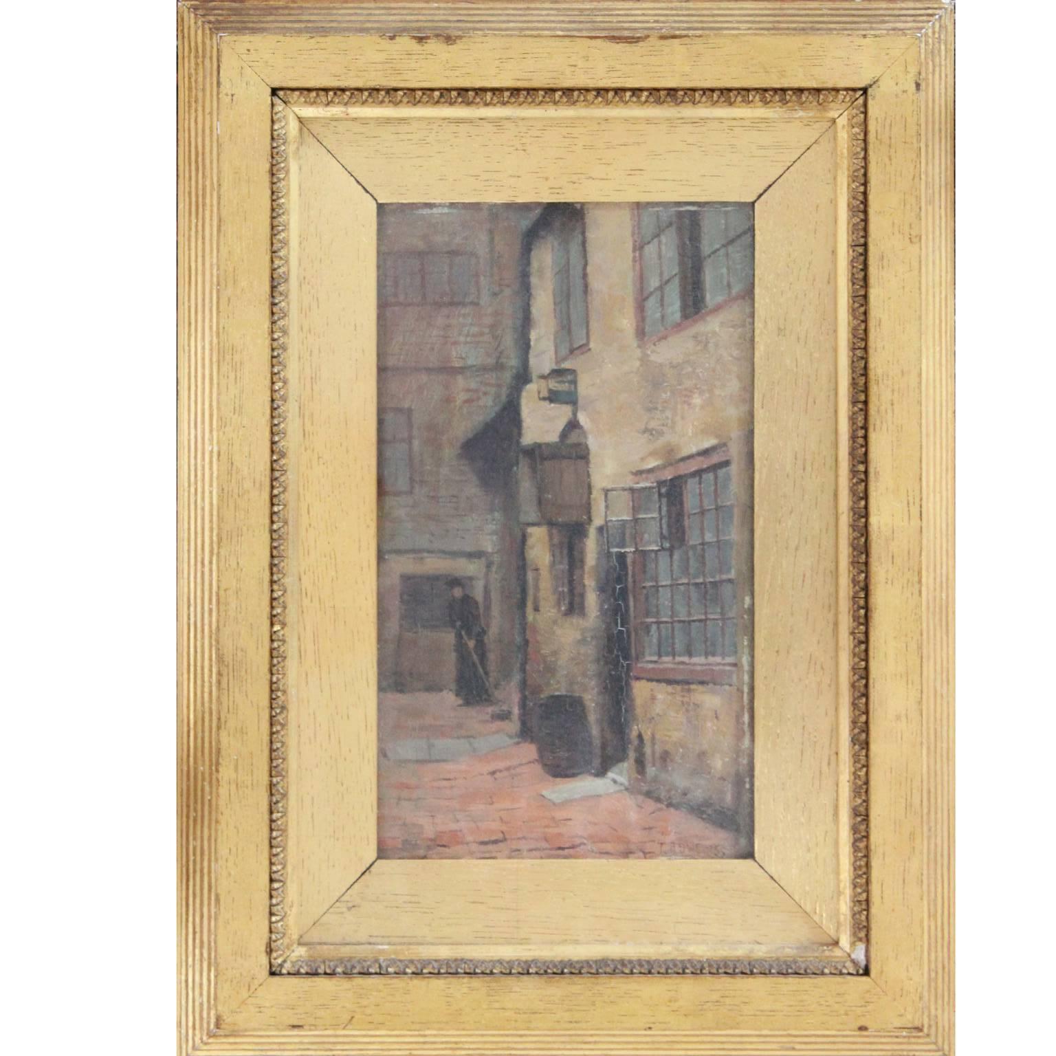 T. Rowe 1885 English Street Scene - Painting by Unknown