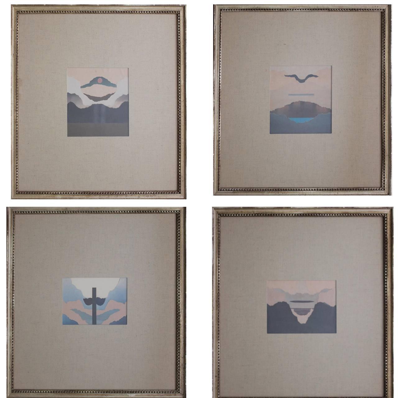 Cuadríptico - Técnica Mixta Abstracta, Paisaje Collage - Painting de Leila McConnell