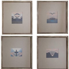 Vintage Quadriptych - Mixed Media Abstract, Landscape Collage 