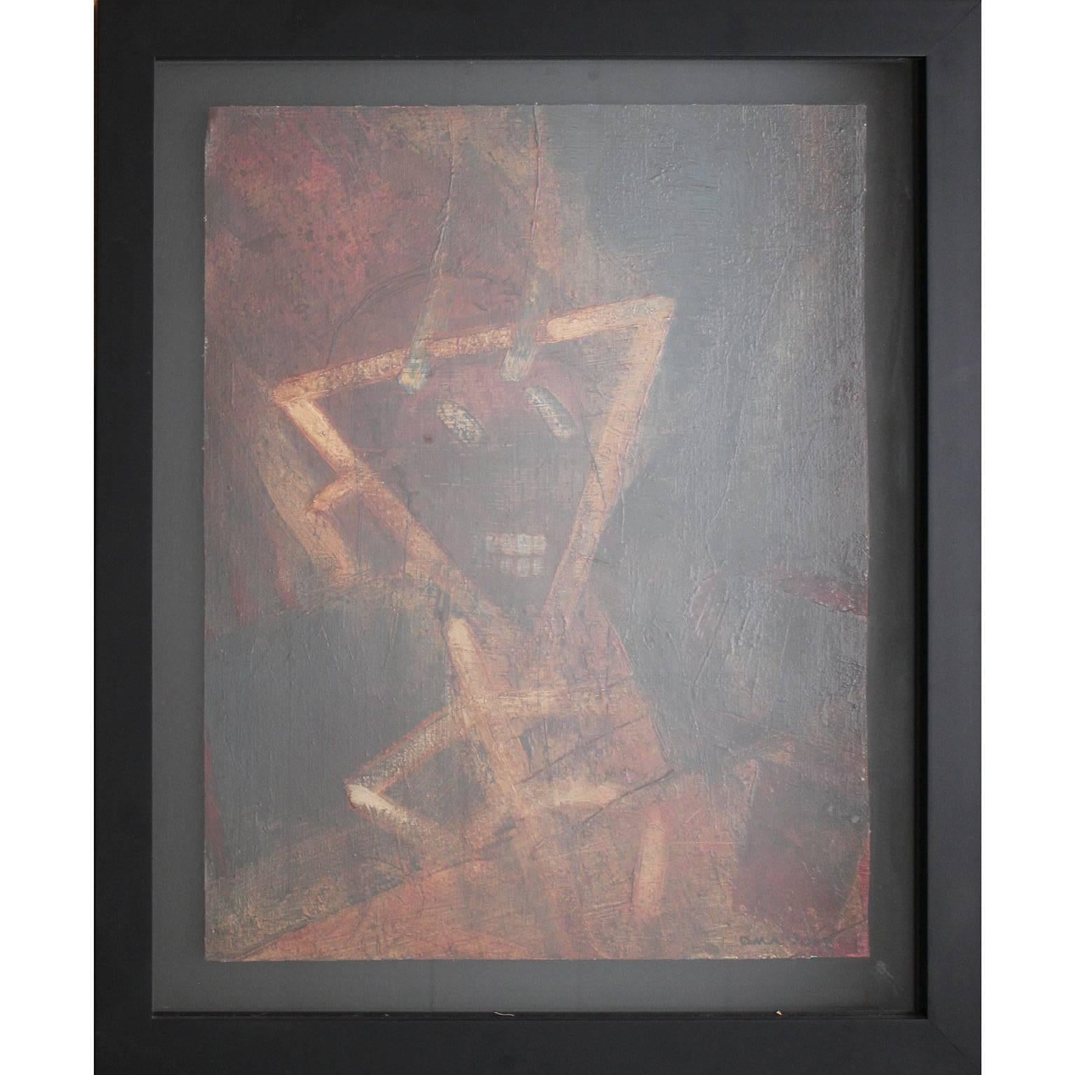 Abstract Painting di Dan Allison - Pittura astratta triangolare rossa e gialla